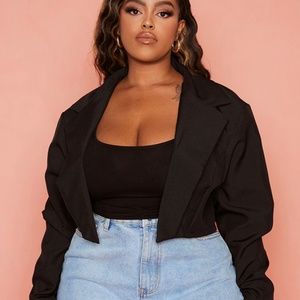 Plus Black Basic Seam Detail Woven Cropped Blazer